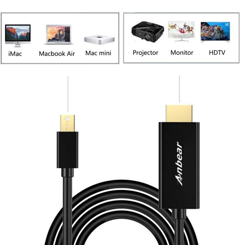Anbear Mini DisplayPort to HDMI 6 FT, Gold Plated Mini Display Port(ThunderboltTM Port) to HDMI HDTV Male to Male Adapter Compatible for Mac Book,MacBook air, iMac, and More - Image 3